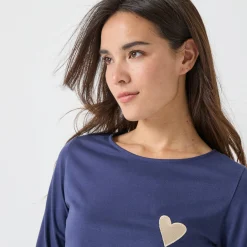 Marineshirt met lange mouwen, geborduurd hartje in effen of luipaard