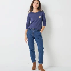 Marineshirt met lange mouwen, geborduurd hartje in effen of luipaard