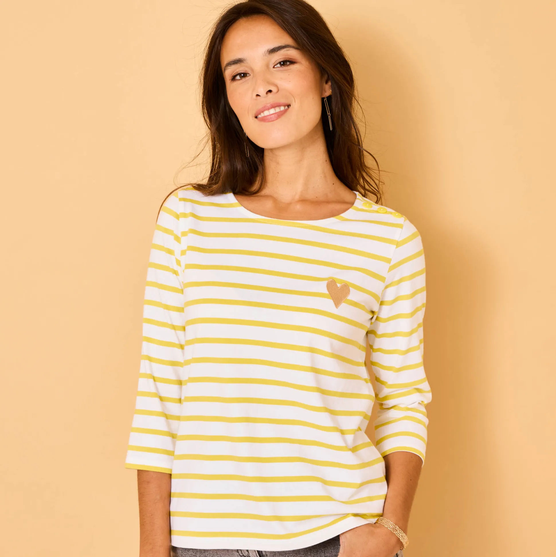 Marine-T-shirt met goudkleurig hartborduursel