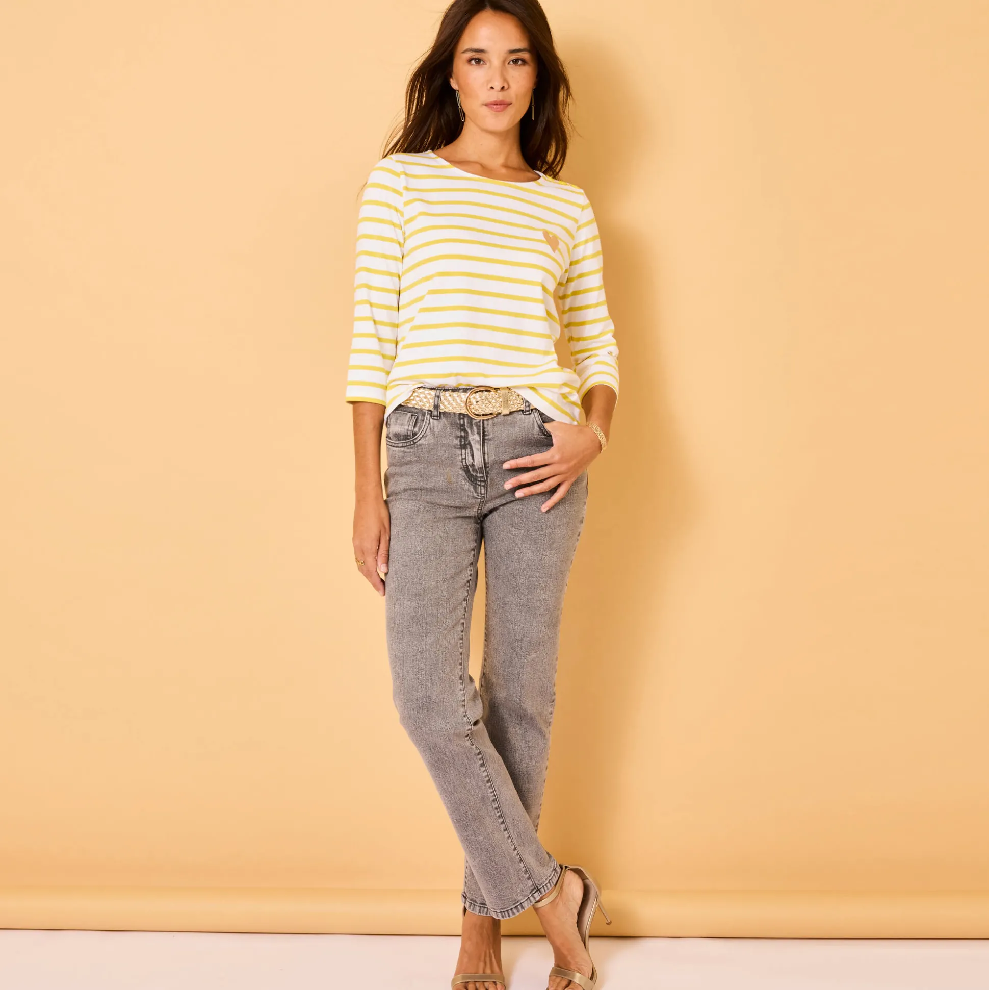 Marine-T-shirt met goudkleurig hartborduursel