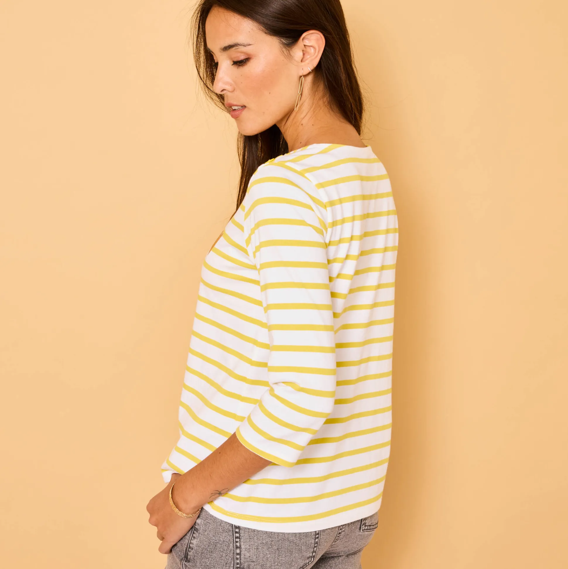 Marine-T-shirt met goudkleurig hartborduursel