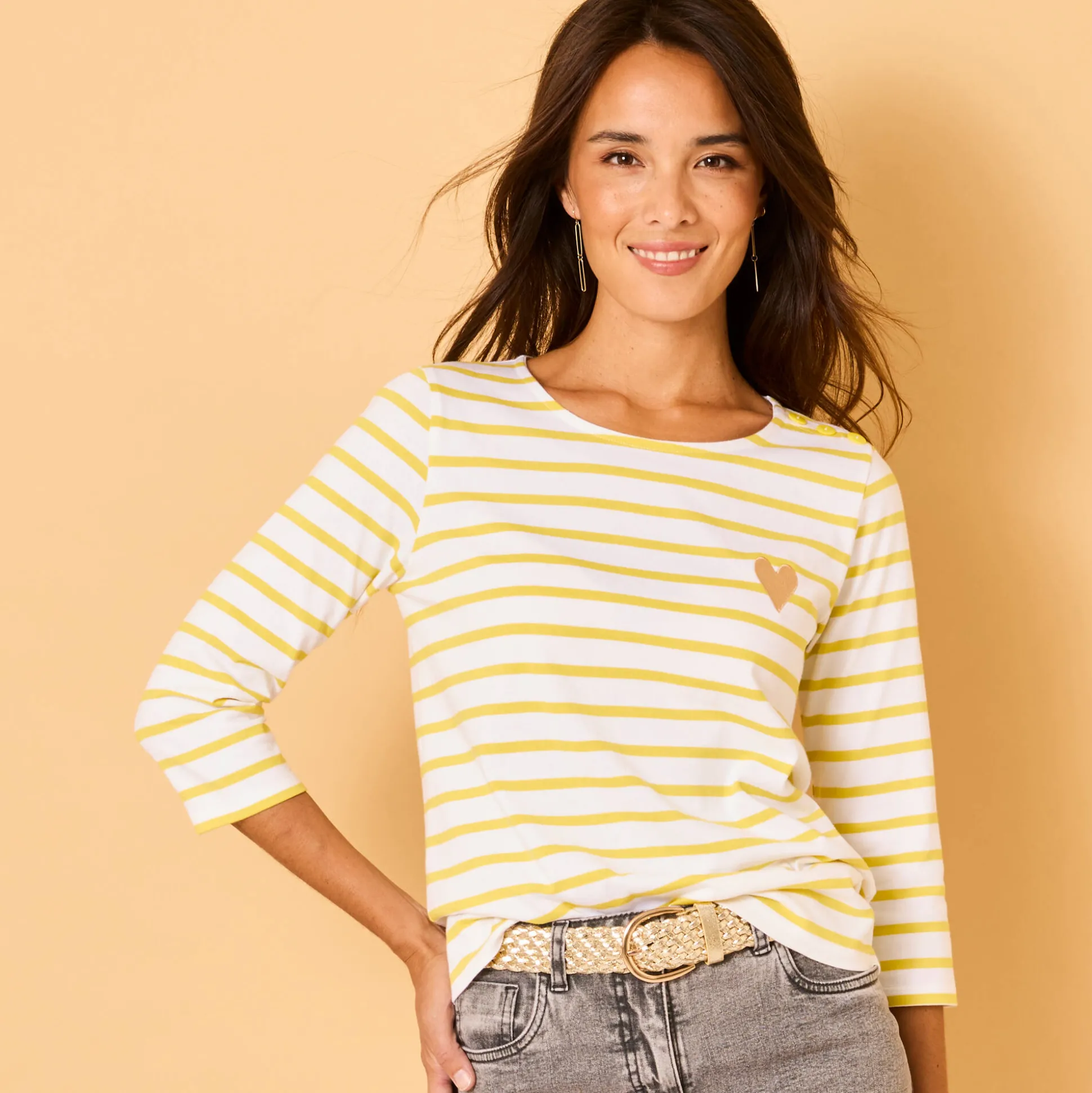 Marine-T-shirt met goudkleurig hartborduursel