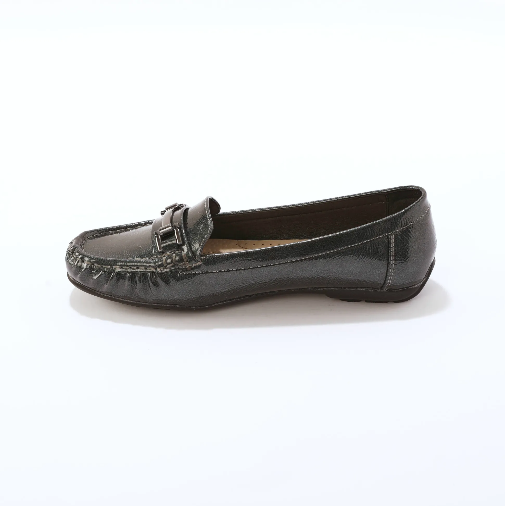 Mocassins met gesp, metallic effect