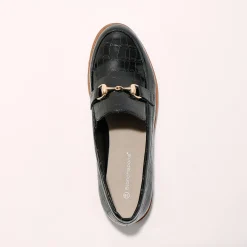 Mocassins met sleehak - gelakt kroko-effect