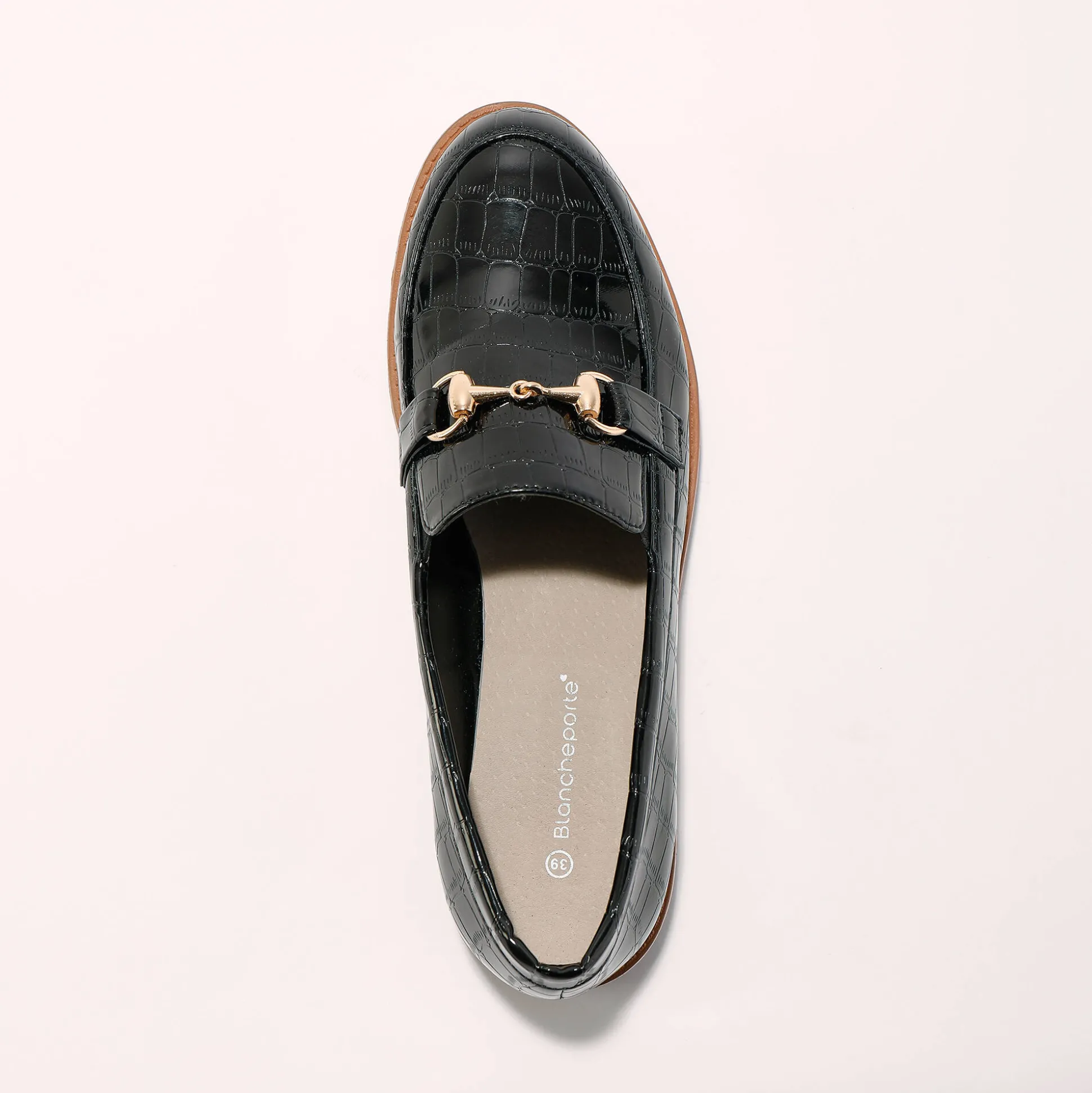 Mocassins met sleehak - gelakt kroko-effect