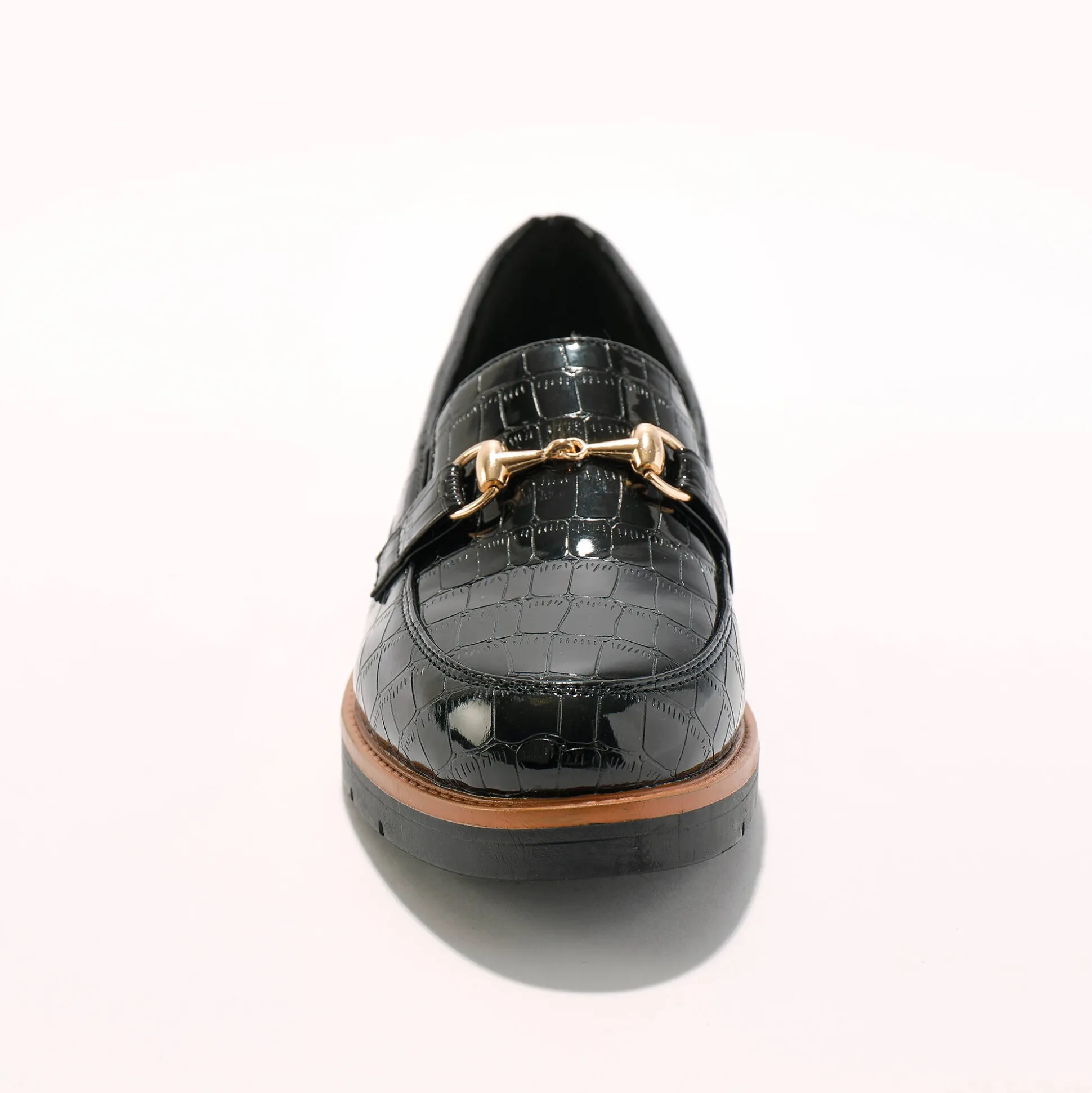 Mocassins met sleehak - gelakt kroko-effect