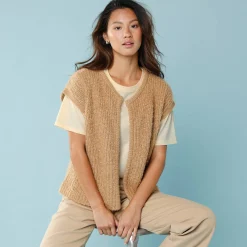 Mouwloos vest in harig tricot, kleine lengtes