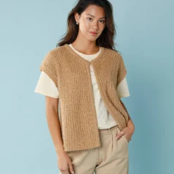 Mouwloos vest in harig tricot, kleine lengtes