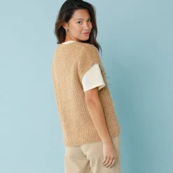 Mouwloos vest in harig tricot, kleine lengtes
