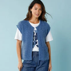 Mouwloos vest in harig tricot, kleine lengtes