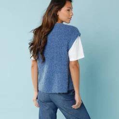 Mouwloos vest in harig tricot, kleine lengtes