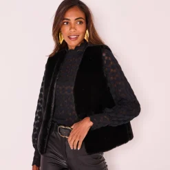 Mouwloos vest in imitatiebont