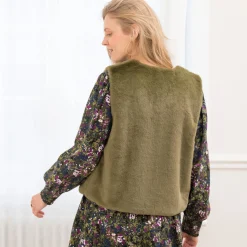 Mouwloos vest in imitatiebont