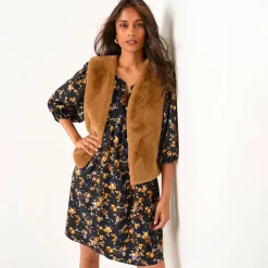 Mouwloos vest in imitatiebont