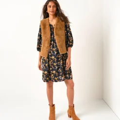 Mouwloos vest in imitatiebont