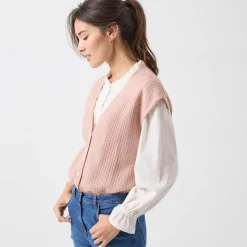 Mouwloos vest met knopen, patenttricot