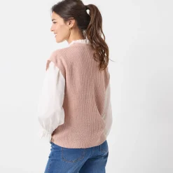 Mouwloos vest met knopen, patenttricot