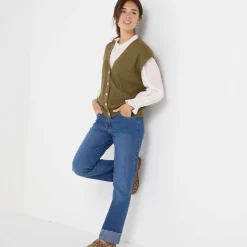 Mouwloos vest met knopen, patenttricot