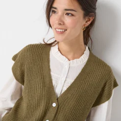 Mouwloos vest met knopen, patenttricot