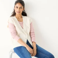 Mouwloos vest met knopen, patenttricot