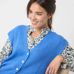 Mouwloos vest met knopen, patenttricot