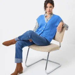 Mouwloos vest met knopen, patenttricot