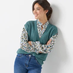 Mouwloos vest met knopen, patenttricot
