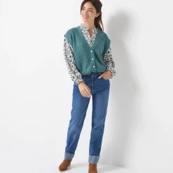 Mouwloos vest met knopen, patenttricot