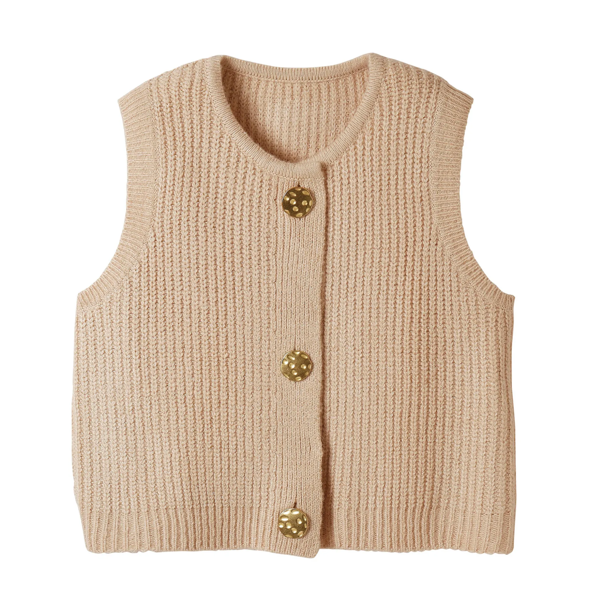 Mouwloos vest met zachte touch, goudkleurige knopen