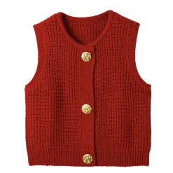 Mouwloos vest met zachte touch, goudkleurige knopen