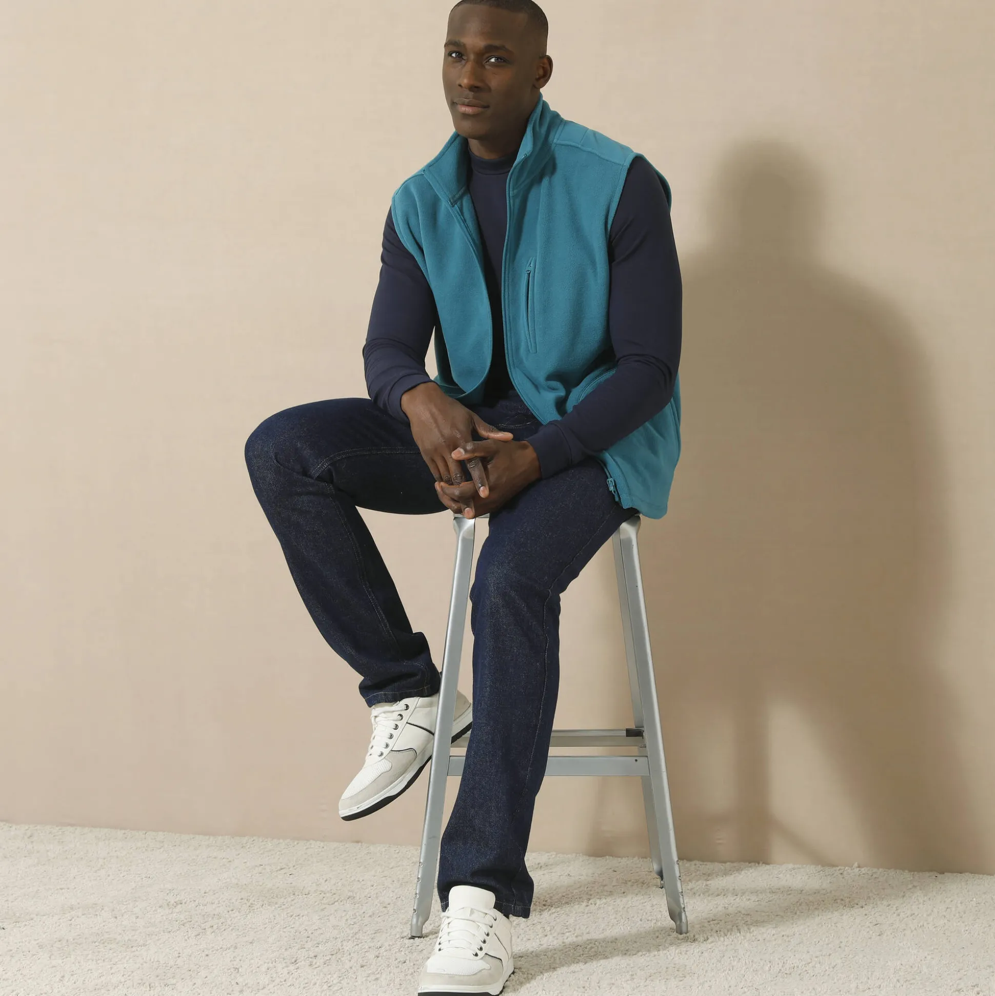 Mouwloze blouson met rits, in fleece