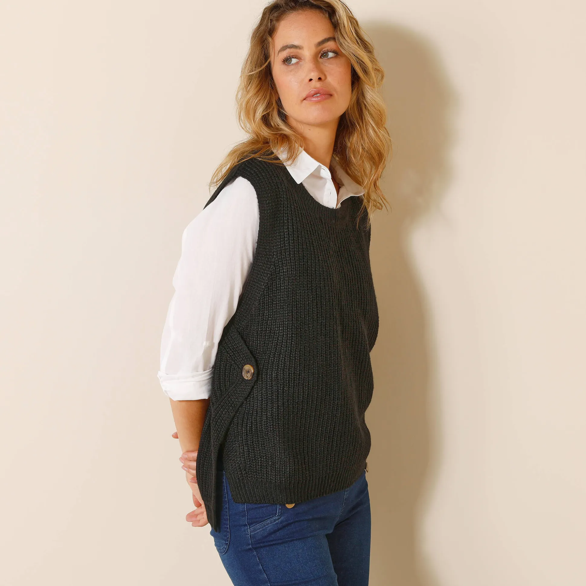 Mouwloze trui in tricot