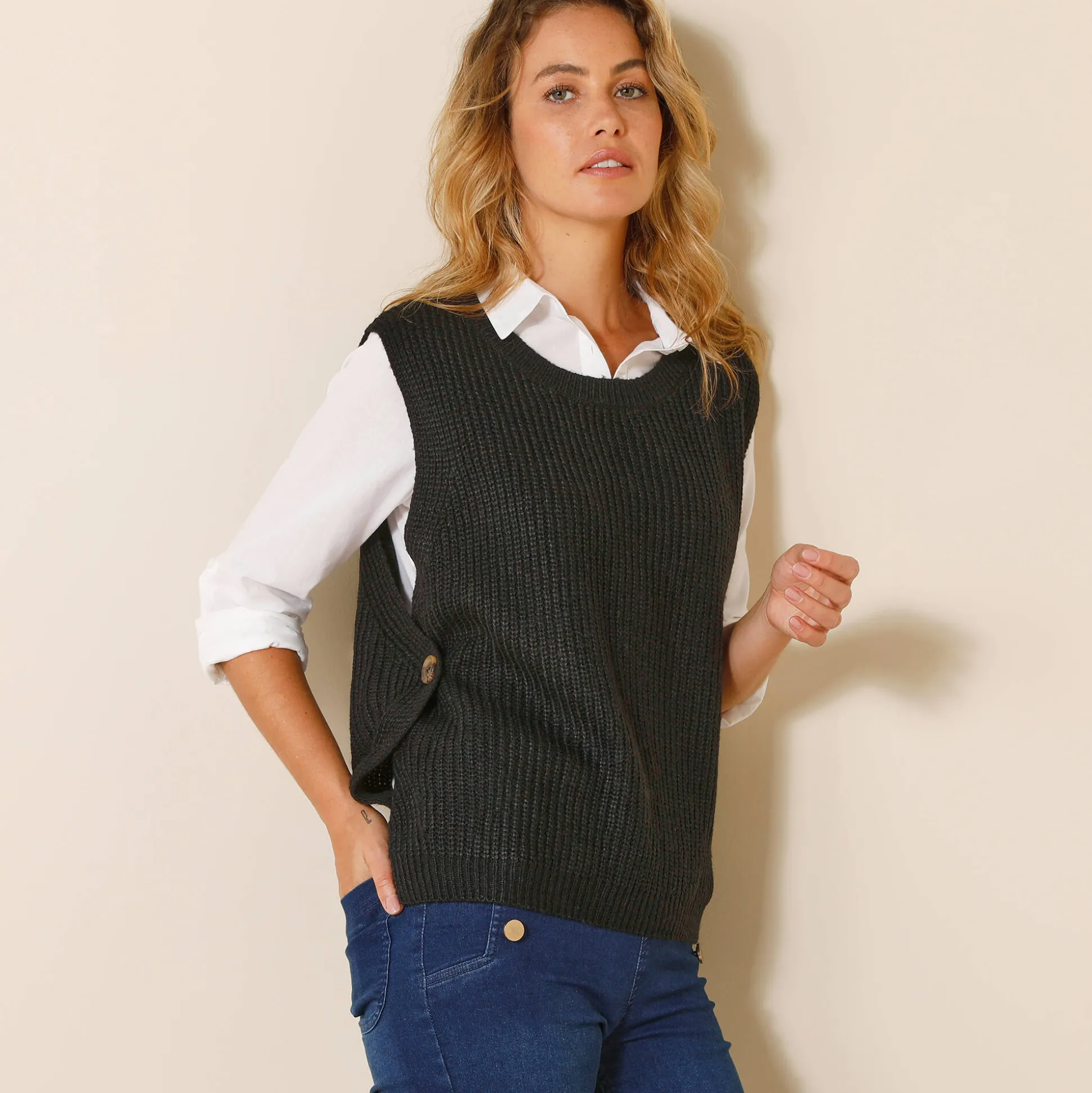 Mouwloze trui in tricot