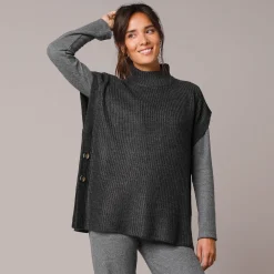 Mouwloze trui met opstaande kraag, pareltricot