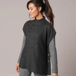 Mouwloze trui met opstaande kraag, pareltricot