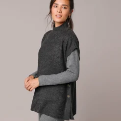 Mouwloze trui met opstaande kraag, pareltricot