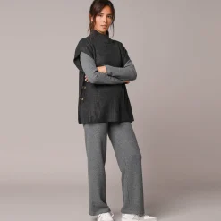 Mouwloze trui met opstaande kraag, pareltricot