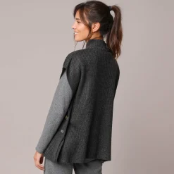 Mouwloze trui met opstaande kraag, pareltricot