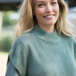 Mouwloze trui met opstaande kraag, pareltricot