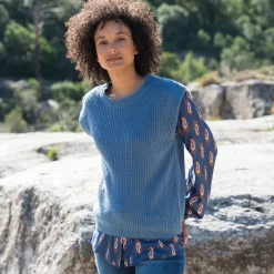 Mouwloze trui, pareltricot met mohairtouch
