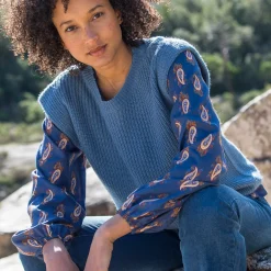 Mouwloze trui, pareltricot met mohairtouch