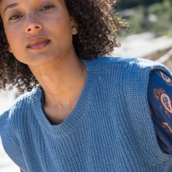 Mouwloze trui, pareltricot met mohairtouch