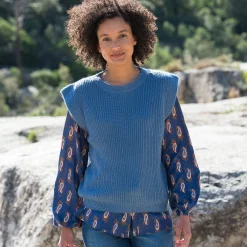 Mouwloze trui, pareltricot met mohairtouch