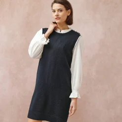 Mouwloze trui-jurk, contrasterende afwerking