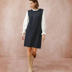 Mouwloze trui-jurk, contrasterende afwerking