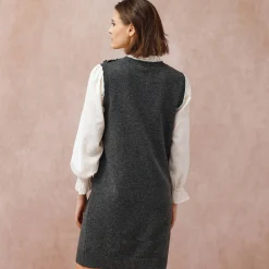 Mouwloze trui-jurk, contrasterende afwerking