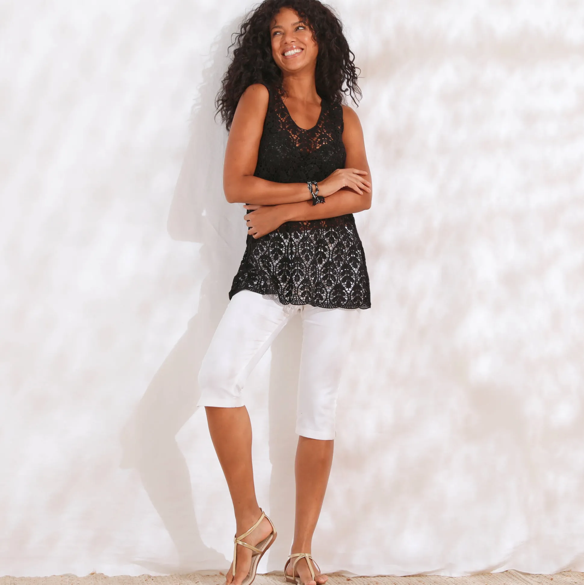Mouwloze tuniek, macramé