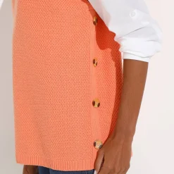 Mouwloze tuniektrui met knopen in hoornstijl, fantasietricot