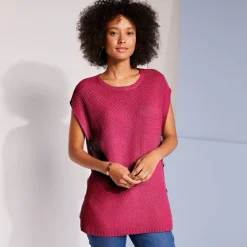 Mouwloze tuniektrui met knopen in hoornstijl, fantasietricot