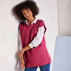 Mouwloze tuniektrui met knopen in hoornstijl, fantasietricot